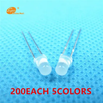 

1000pcs LED 3MM Diffused 200EACH 5COLORS LEDS Round Top Led Bulb Light Lamp Emitting Diodes Electronic Components