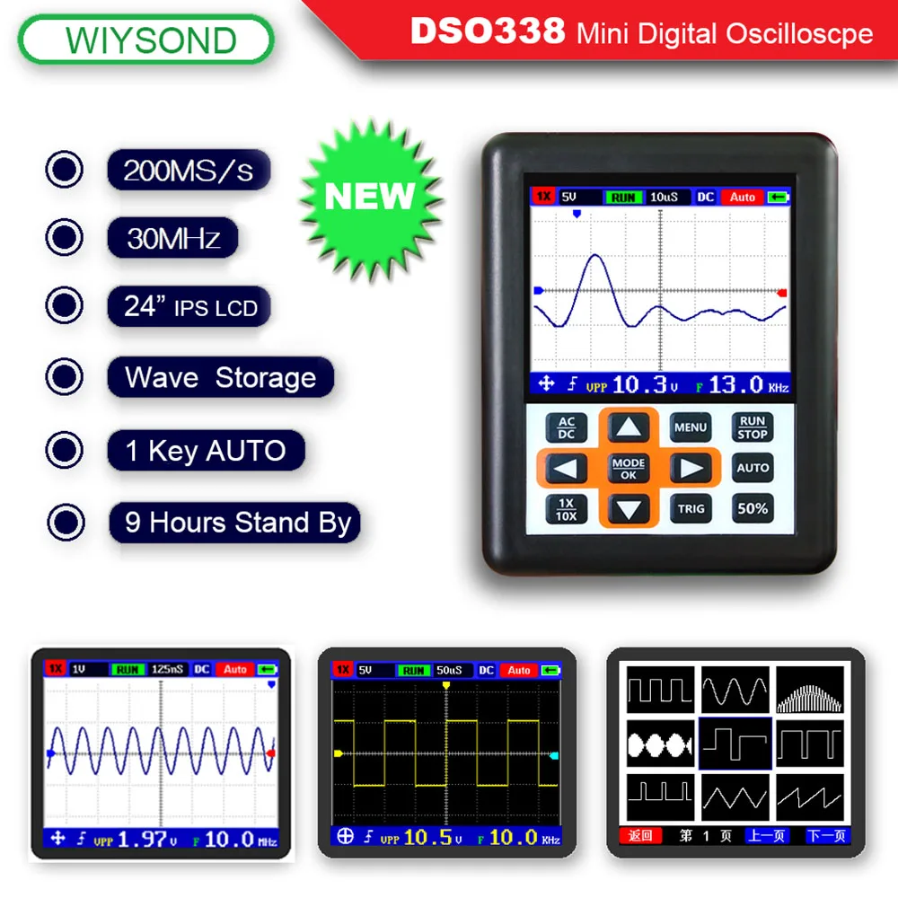 

O120 DSO338 NANO PRO 30MHz 200MSa/s Mini Portable Pocket-Sized Handheld IPS LCD Digital Oscilloscope