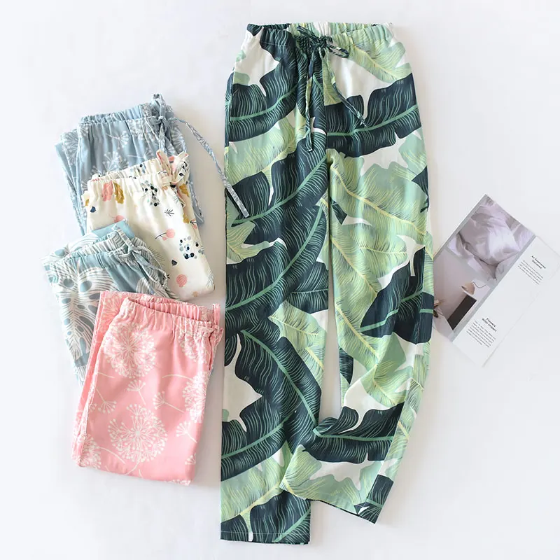 

Women's 100% Cotton Double Gauze Lounge Pants Length Long Pajama Bottom Print Pijama Pants Womens Bottoms Sleep Wear for Women