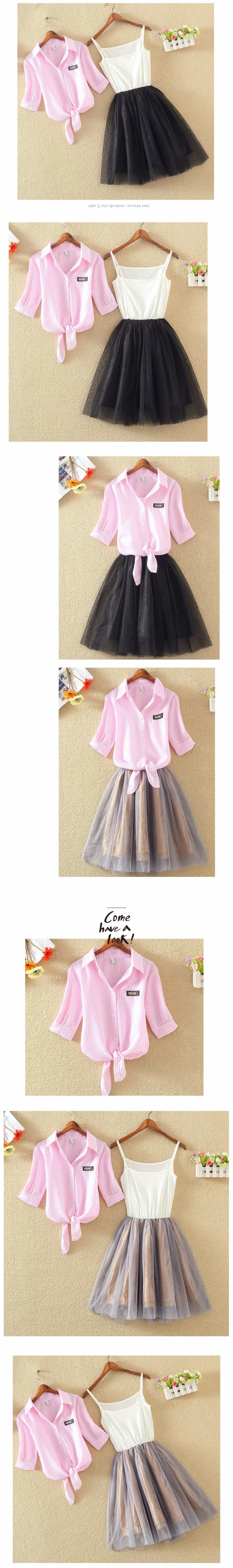 Shirt And Sling Tutu Dress Suit Women 2018 Summer Cute 2 Piece Dress Blue Pink Shirt And White Veil Dresses Plus Size 3XL 4XL (17)