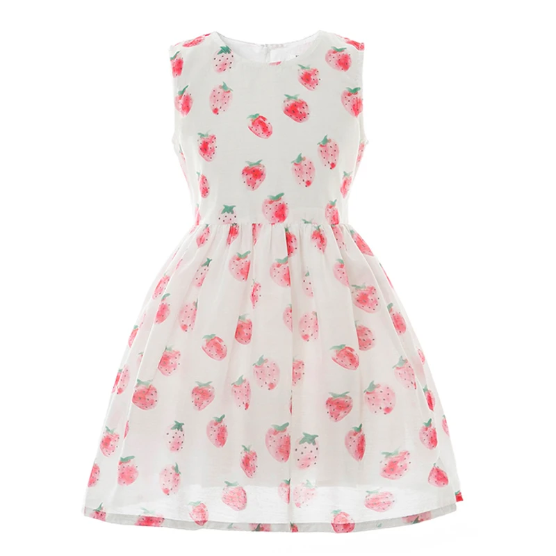 

Strawberry Dress for Girl White Pink Summer Print Kids Cotton Dresses Princess School Toddler Frock Daily Children Girls Dress