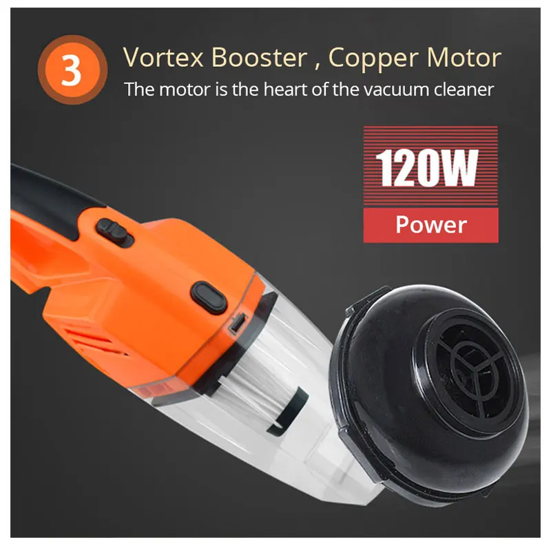 Car Vacuum Cleaner 12V 120W Portable Handheld Universal Dual Use 5m Cable LED Light Multi Dust Collector Strong Auto Accessories (11)
