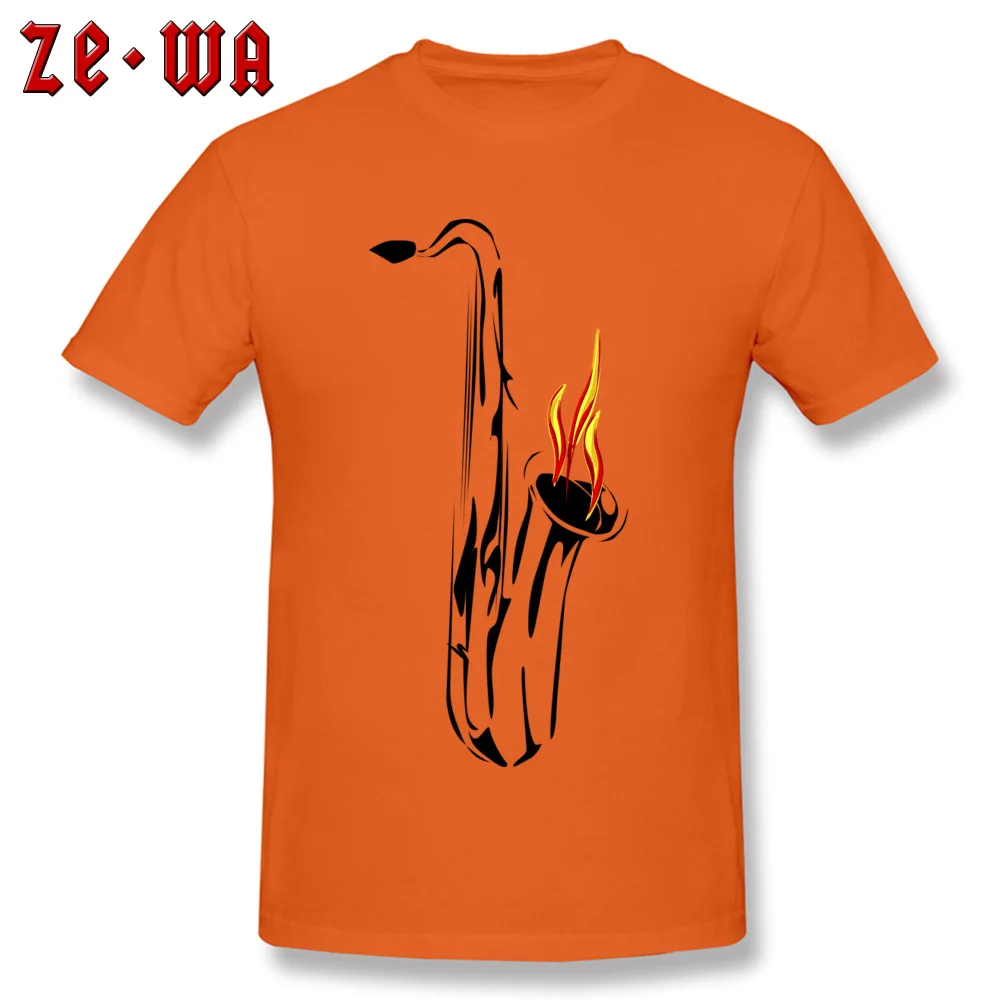 Saxophone Cotton Fabric Male Short Sleeve Tops Shirts Summer VALENTINE DAY T-Shirt Unique Sweatshirts 2018 Hot Sale Round Neck Saxophone orange