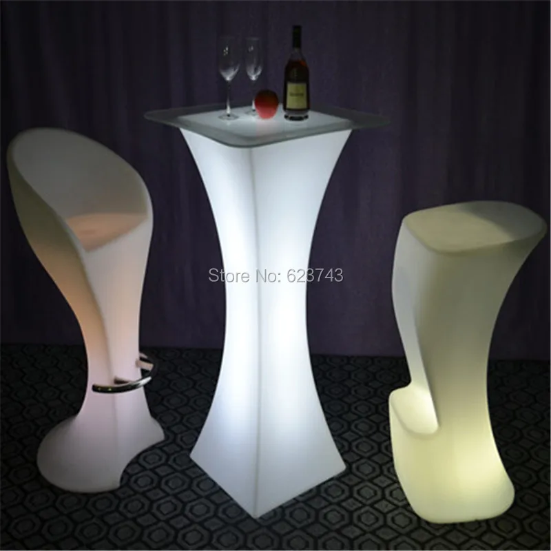Modern Plastic illuminated rechargeable led high cocktail coffee bar table, Mange debout Lumineux LED Multicolore SQUARE