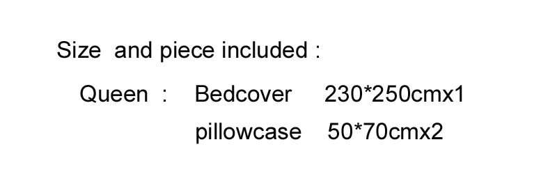 bedcover size  and piece included- QB KB-230x250cm 3pc
