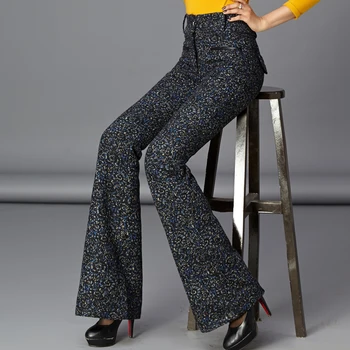 

2019 winter Fashion Casual Woolen plus size Micro speakers wide leg thick pants trousers women clothing clothes