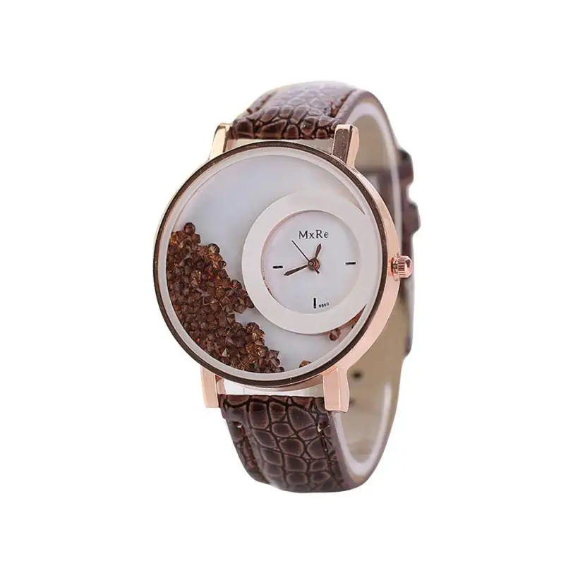 

2017 Hot Sale Woman Watches Leather Quicksand Rhinestone Quartz Bracelet Wristwatch Watch relogio feminino J8