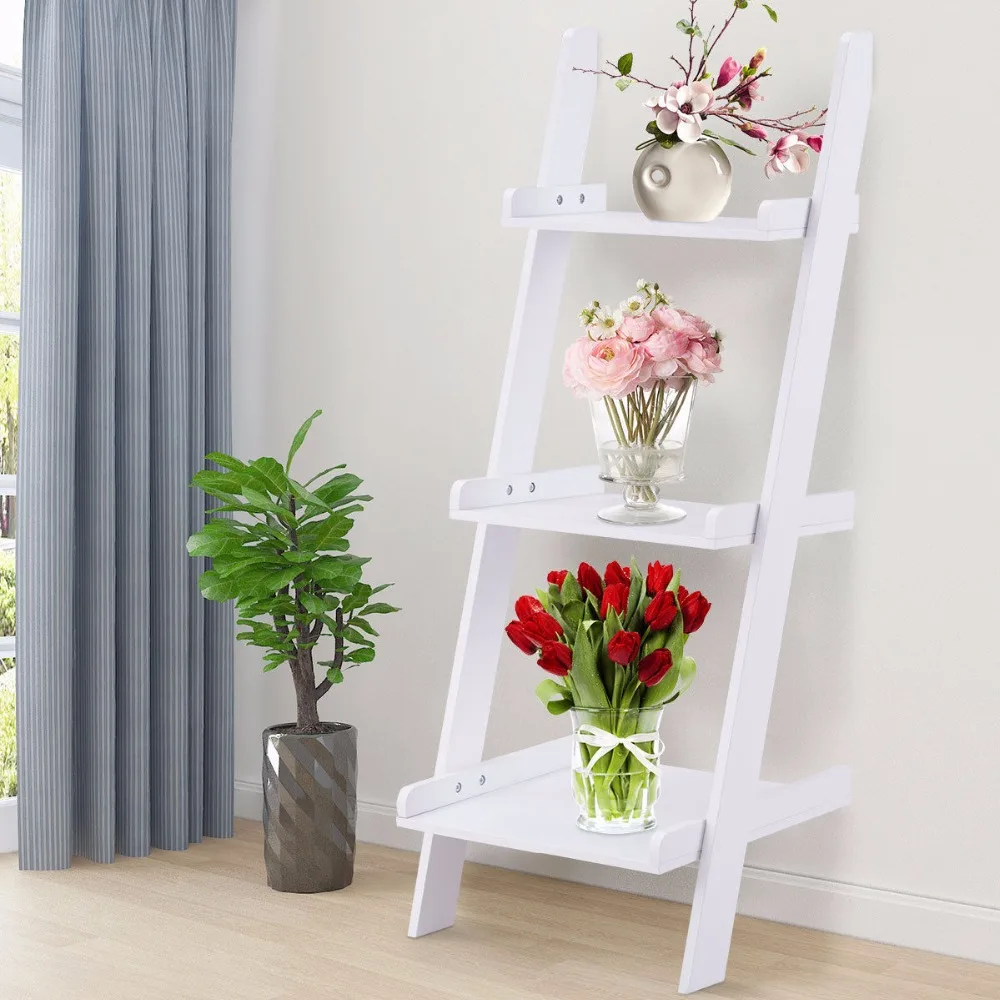 Giantex 3 الطبقة يميل جدار سلم رف كتب خزانة التخزين رف أثاث للعرض المنزل الأثاث HW56699