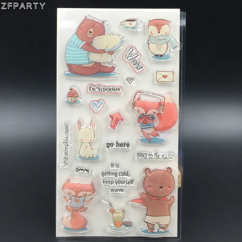 

ZFPARTY Cute Fox Bear Transparent Clear Silicone Stamp/Seal for DIY scrapbooking/photo album Decorative Card Making