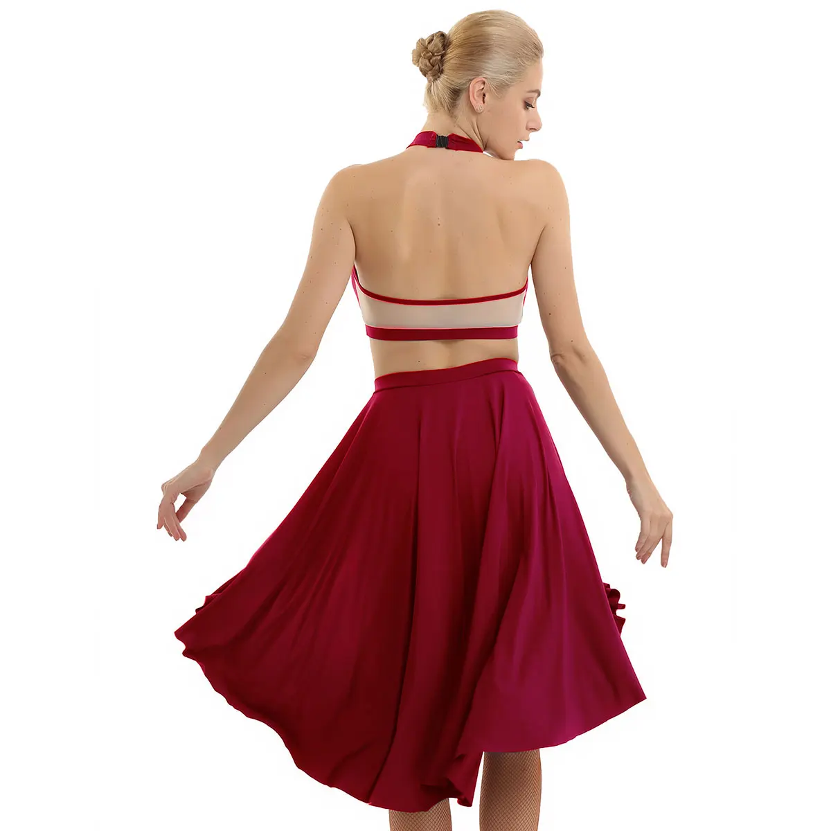 Женское балетное платье с леотаром асимметричное современное лирическое танцевальное платье без рукавов с открытой спиной укороченный топ со встроенными шортами юбка
