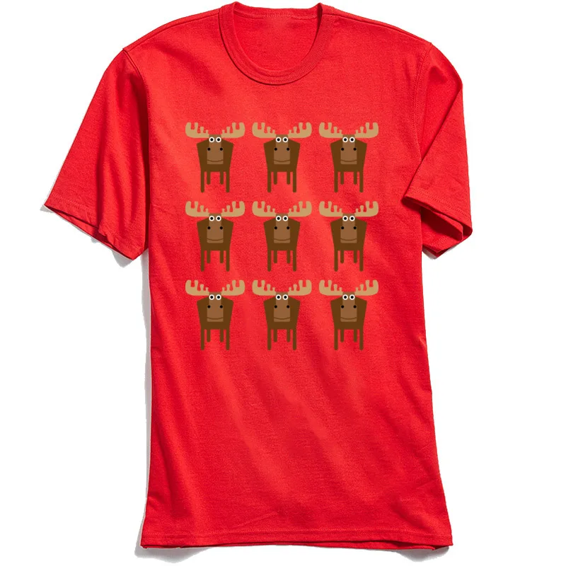 Plain Multiple Moose Crazy Top T-shirts Crewneck 100% Cotton Men Tops Shirt Short Sleeve Summer Autumn Crazy Sweatshirts Multiple Moose red