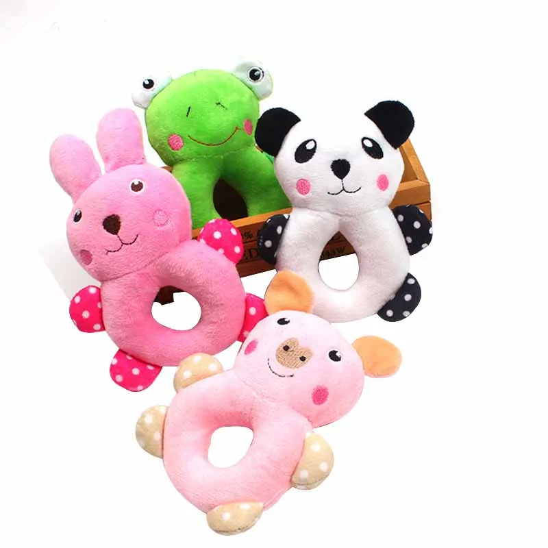 

New Pet Dogs Toy Puppy Chew Squeaky Sound Plush Toys Ring Cartoon Animal Design NE