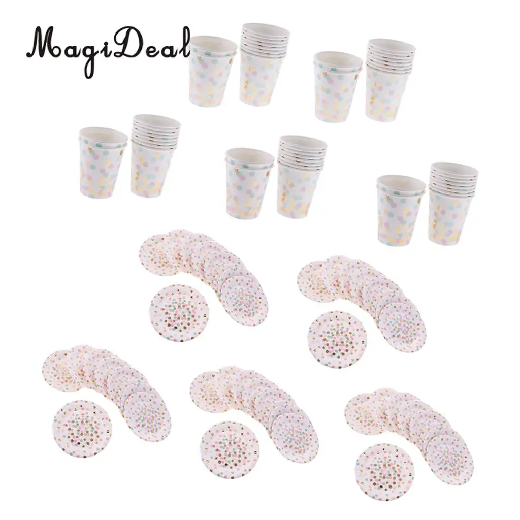 50 Sets Polka Dots Star Paper Plates Cups Baby Shower Birthday Wedding Party Dinner Disposable Tableware