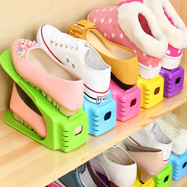 Simple Shoes Rack Solid Color Plastic Double Adjustable Layer Stereo Receive Shoes Storage Hanger Saves Pace HG99