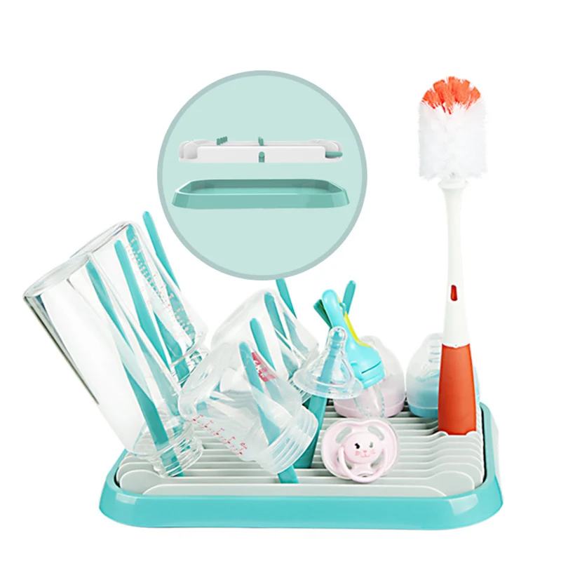 Baby Bottle Drier Foldable Toddler Pacifier Nipple Drying Rack 10 Footholds Newborn Water Collect Groove Kettle Brush BB3101 (2)