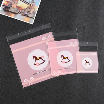 

500PCS Pink Trojans Handmade Cookie Bags Cellophane Plastic Biscuit Bags Wedding Favor Bags Candy Packing OPP Food Grade