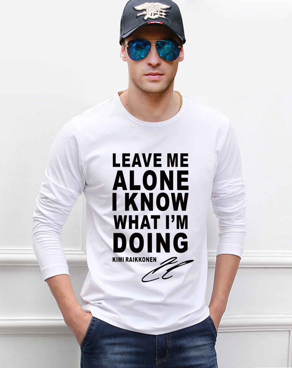 

Kimi Raikkonen Leave Me Alone letters 2019 spring new 100% cotton men long sleeve T-shirt hip hop Fitness brand clothing S-2XL