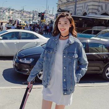 

2019 Fashion Personality Ladies Coat Super Temperament Womens Top Loose Back Embroidered Ladies Denim Jacket Size S-XL