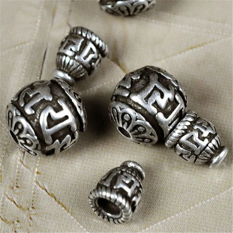 

BRO678 Tibetan Silver Antiqued Rosary Ghuru beads Set 10/12/14mm Tibet six mantras prayer beads mala 3-way accessories
