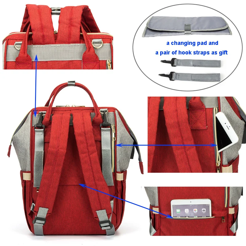  Diaper Bag Backpack USB Earphone Interface Nappy Bag Waterproof Maternity Travel Designer Nursing B - 33002261728