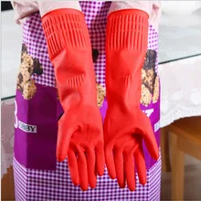 Гибкие удобные резиновые чистые перчатки Красная тарелка леди мыть длинные резиновые перчатки домашние чистые аксессуары