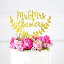 Элегантный свадебный торт Топпер, блестящие топперы, Mr и Mrs, пользовательское имя торт Топпер, золотые топперы