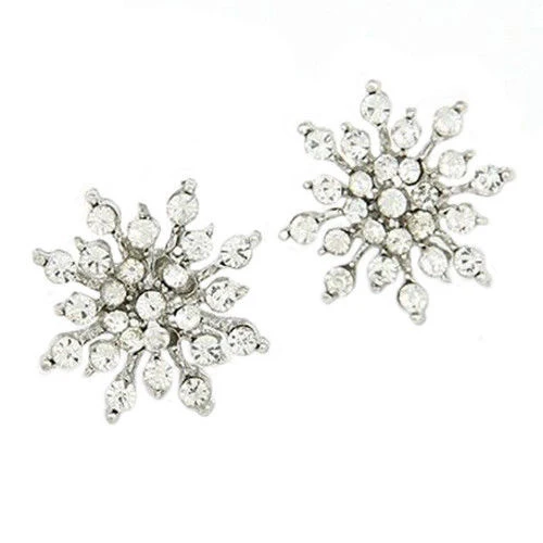 

Fashion Charm Jewelry Pair Silver Metal Snowflake Crystal Studs Earrings BI4U