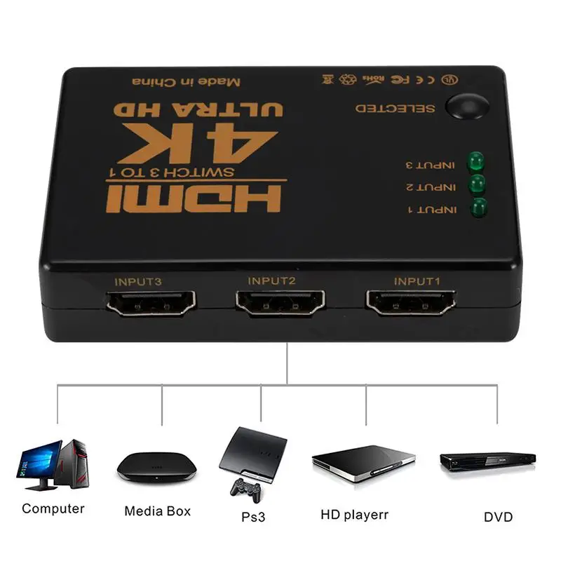 3 порта HDMI сплиттер коммутатор в 1 выход концентратор коробка + пульт