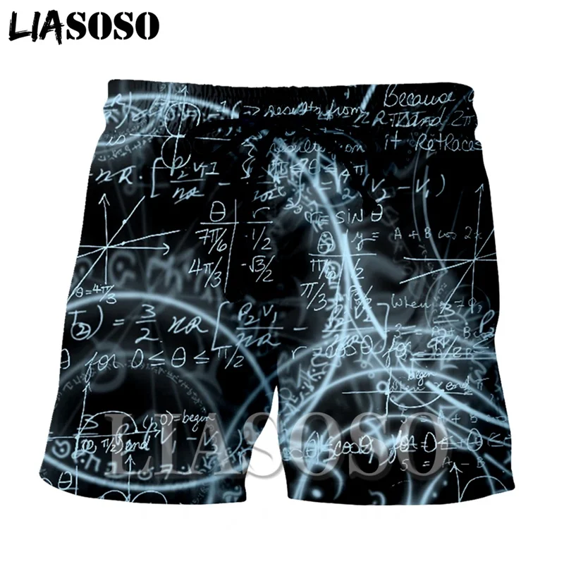 LIASOSO модные панк Повседневная аниме рок бекон Burger мужчин и женщин Штаны физики формула Математика Harajuku пляжные тренировочные брюки Шорты E368