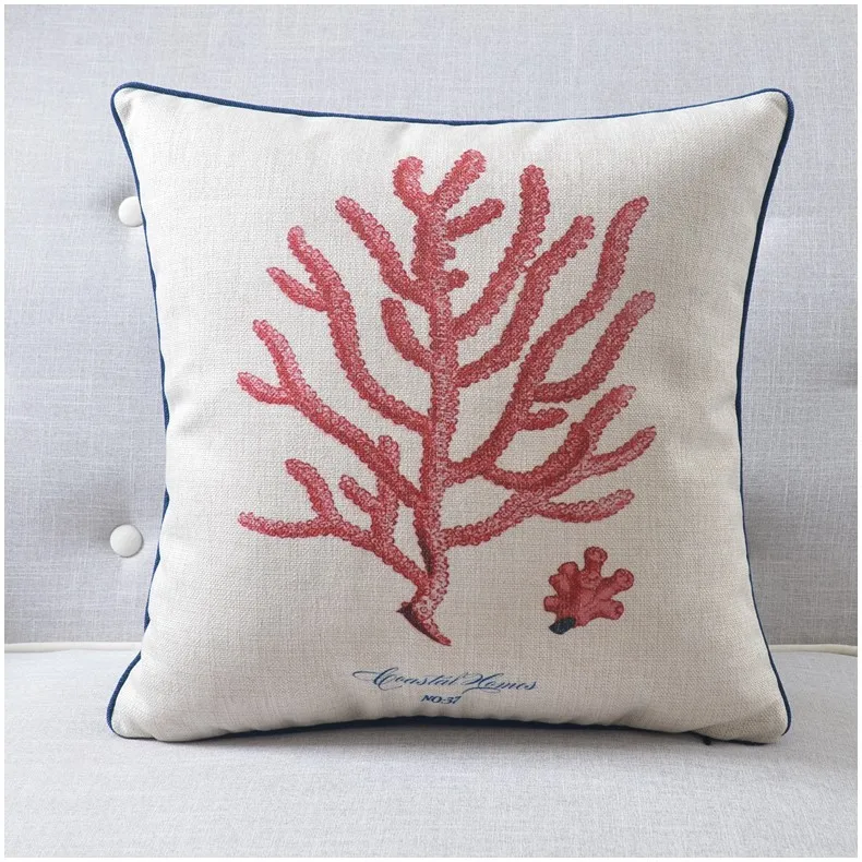 American Mediterranean Pillowcase Seaweed Starfish Linen Pillow Fish Cushion Waist Throw Pillows Home Decorative Sofa Cushions