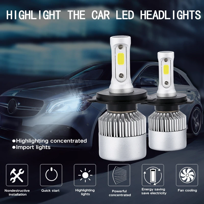 1 шт. светодиодные фары S2 H1 H3 H7 H11 H13 9004 9005 9006 36 Вт 8000LM автоматические автомобильные