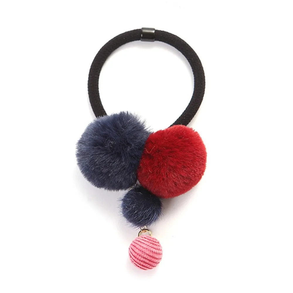 Girls Hair Accessories Colorful Pompon Elastic Hair Bands Rings Cute Creative Faux Fur Ball Hair Rope Lovely Rubber Scrunchies
