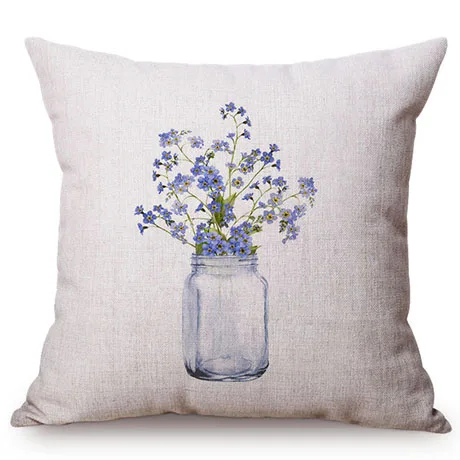 Colorful Nordic Floral Vase Glass Jar Home Sofa Small Fresh Decorative Cushion Cover Chic Purple Flower Cotton Linen Pillow Case M109-3