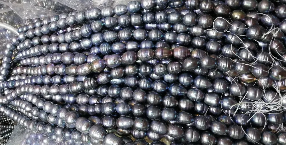 Uno Fili 10X11Mm Profondo Grigio Perla Di Riso Ovale Della Perla Naturale D'Acqua Dolce Branelli Allentati Della Perla 35 Centimetri/14.5 Pollici Fai 