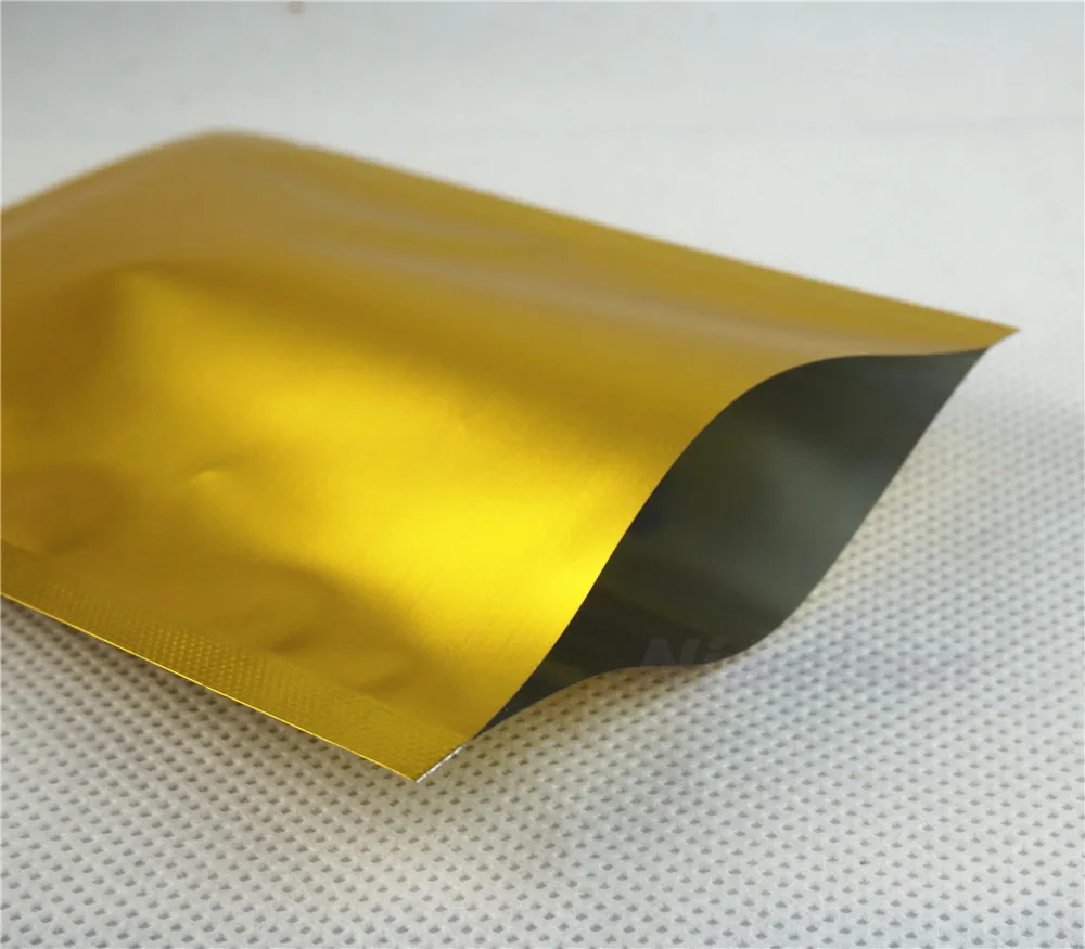 100pcs Top Open Gold Matte Aluminum Foil Bags Three Sides Sealed