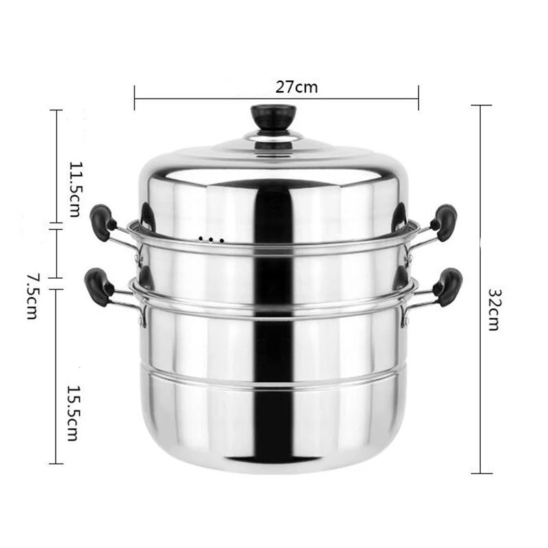 Skup Parowar wielofunkcyjny garnek do gotowania na parze ze stali nierdzewnej podwójny kocioł trójwarstwowa podświetlana doniczka parowa waga 28 CM 30 CM 32 CM