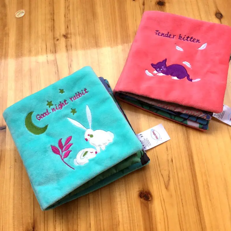 

Candice guo! super cute plush toy soft cloth book good night rabbit tender kitten cat book baby toy early learning gift 1pc