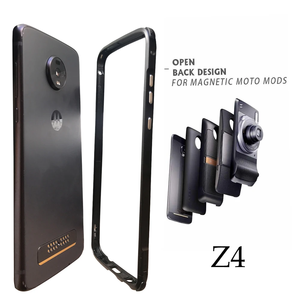 Baratos Parachoques para moto rola moto Z4 Compatible moto Mods aluminio Metal a prueba de golpes marco parachoques funda para moto Z4