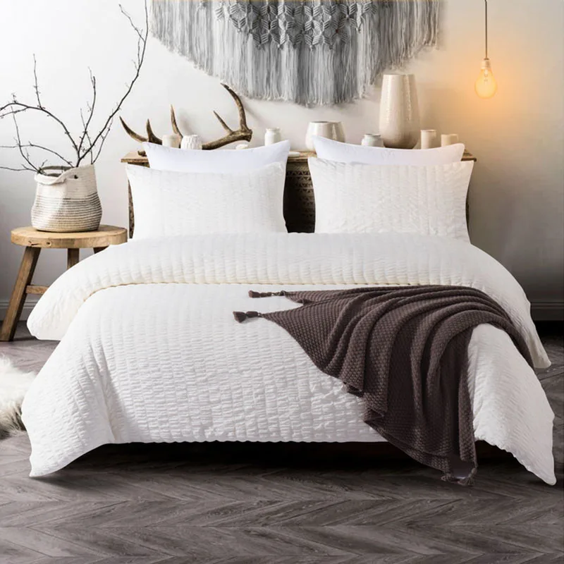 

New seersucker washed wrinkle quilt cover three-piece home textile bedding
