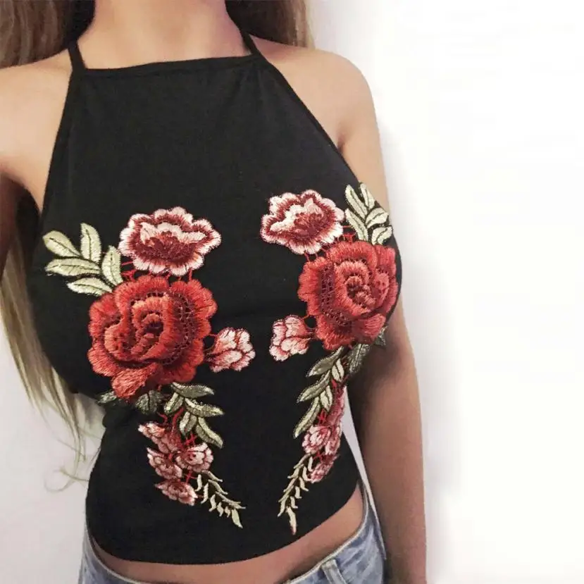 Summer Women Tank Top Flower Embroidery Camisole Sexy Off Shoulder