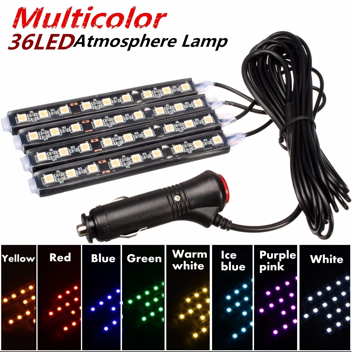 

4 In 1 36 LED Car Atmosphere Lights Interior Strip Lamp Cigarette Lighter Plug