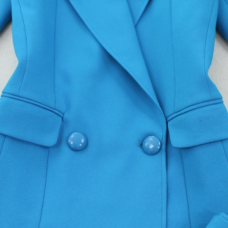 Women's suit set 2019 spring and summer new women's pants suit large size Slim blue suit jacket high waist feet pants two-piece