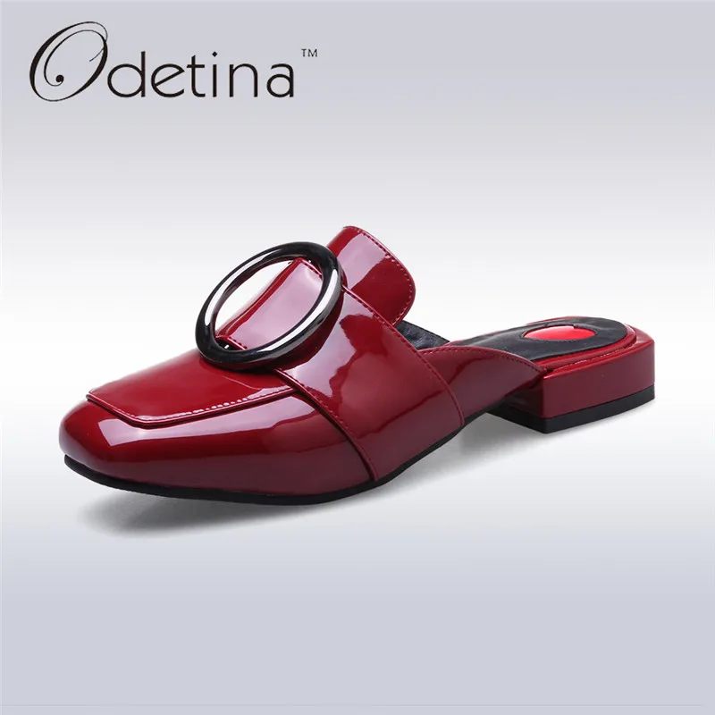 

Odetina 2017 New Summer Half Slippers Women Slingback Pumps Chunky Heel Square Toe Ladies Mules Shoes Cuir Femme Big Size 34-43