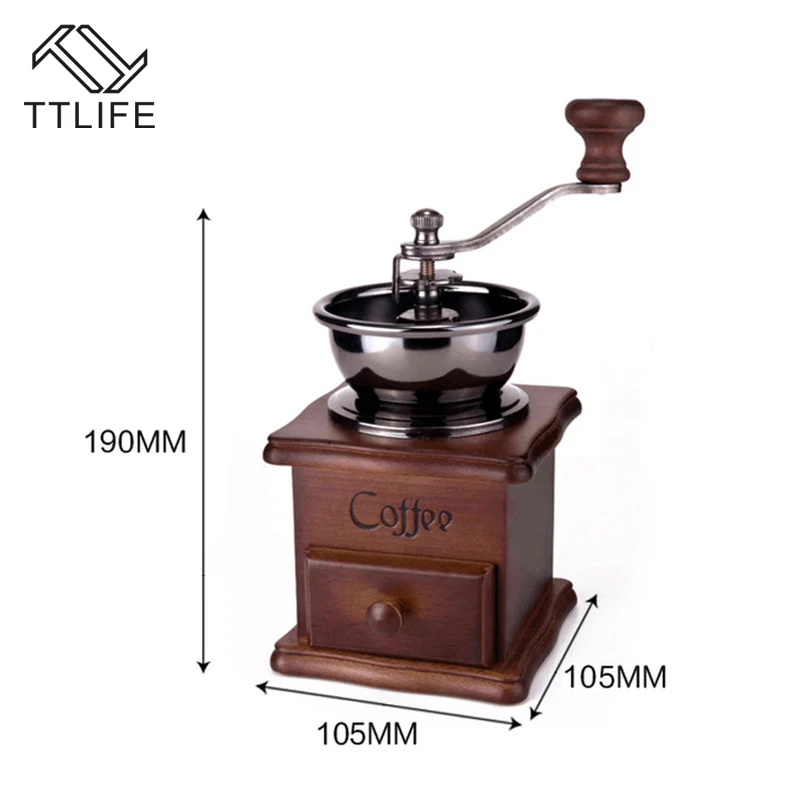 TTLIFE Stainless Steel Retro Coffee Spice Grinder with High quality Porcelain Classical Wooden Mini Manual Coffee