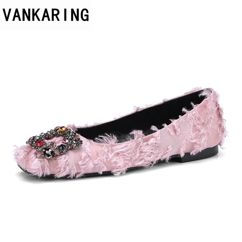 

VANKARING high quality 2018 new woman flats shoes ladies spring string bead brand square toe shoes women sweet casual date shoes