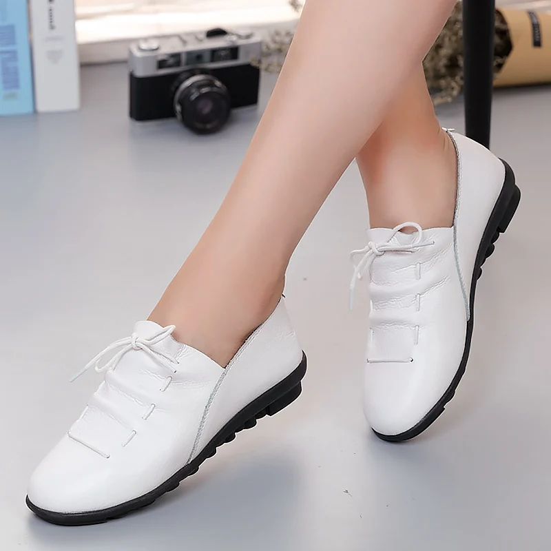 

pointed toe Genuine leather flat shoes woman 2019 rubber lace-up flat with casual shoes women outdoor fashion summer shoes