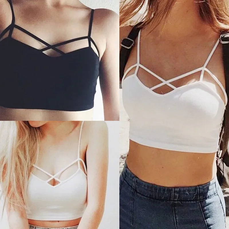 Hot Sexy Women Cut Out Black Tank Short Shirt Bralette Sandal Crochet Cropped Blouses Bandage Halter Sleeveless Camisole