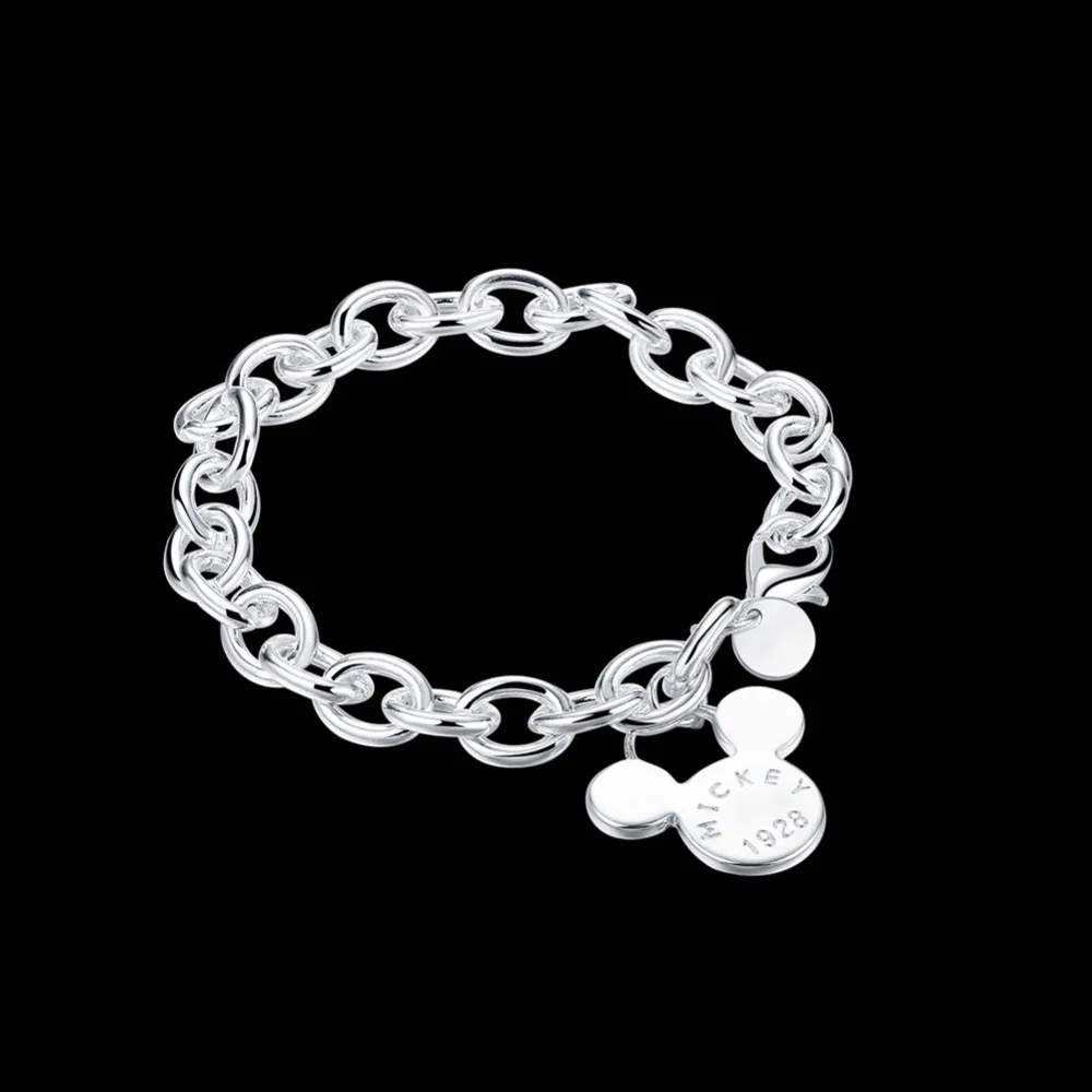 Модные женские ювелирные изделия серебряный браслет цепочка Микки Классический Шарм Стиль красивый подарок на день рождения высокое качество мировой лидер продаж