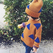 Осенняя повседневная трикотажная одежда для детей, свитер с треугольниками для мальчиков и девочек, джемпер, детская трикотажная одежда, модный свитер для девочек