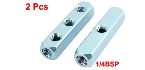 1/4BSP Thread 6 Ports 3 Way Air Hose Inline Manifold Splitter Block Blue 2pcs